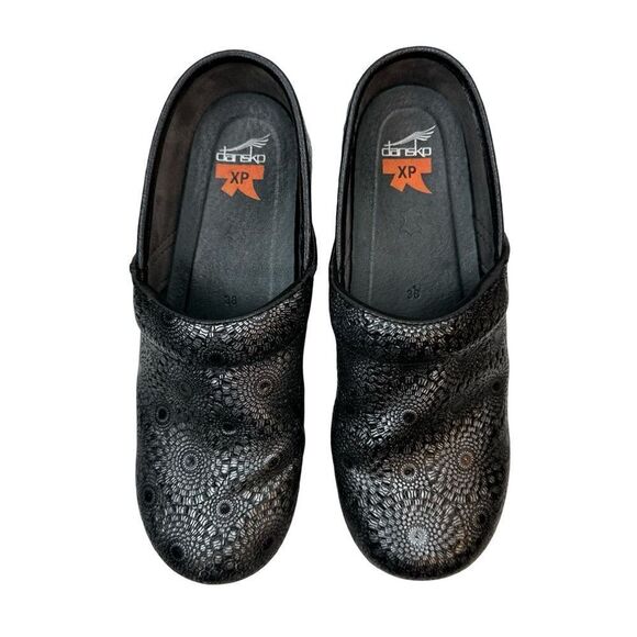 Dansko Pro XP Black Silver Medallion Embossed Patent Clog Sz US 7.5 8 EU 38 - Picture 11 of 17